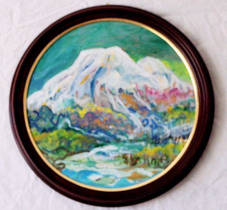 ©1985, Amy Berg, Mountain, Norway. Oil on canvas, 6 5/8 in. radius (17 cm radius).