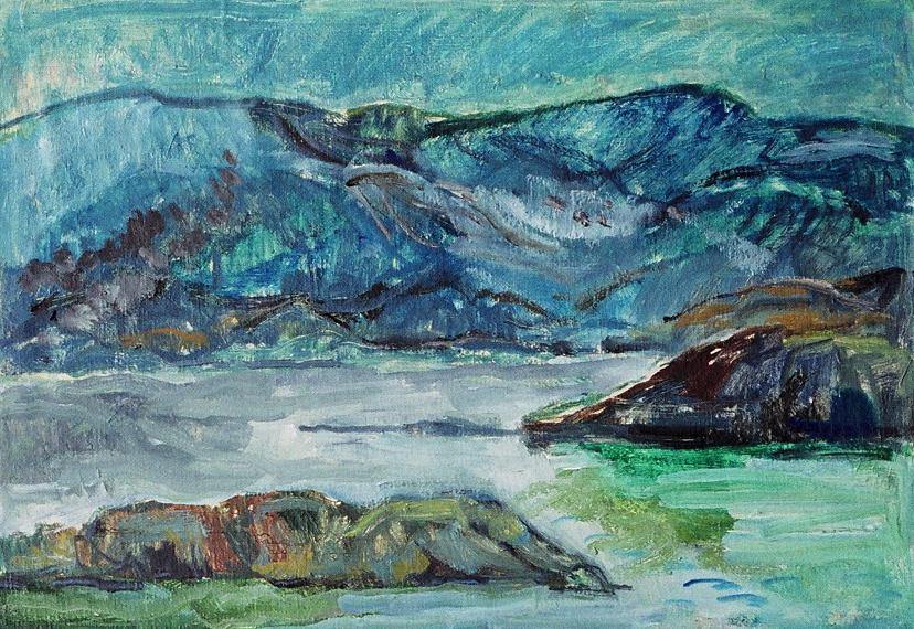 ©1990, Amy Berg, Aalesund with Sula, Norway. Oil on canvas, 14 1/2 x 20 3/8 in. (37 x 52 cm).
