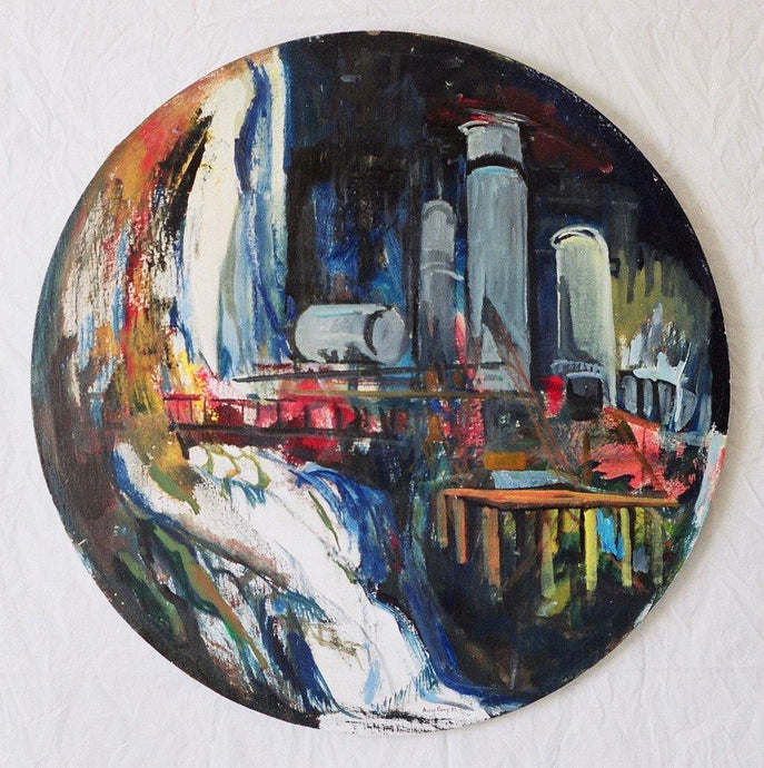 ©1996, Amy Berg, Oil Platform, Norway. Oil on canvas, 11 3/8 in. radius (30 cm radius).