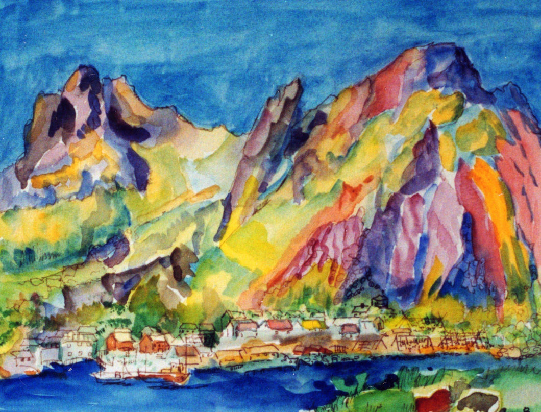 ©1990, Amy Berg, Lofoten Islands, Norway. Watercolour, 20 x 14 1/2 in. (51 x 37 cm).