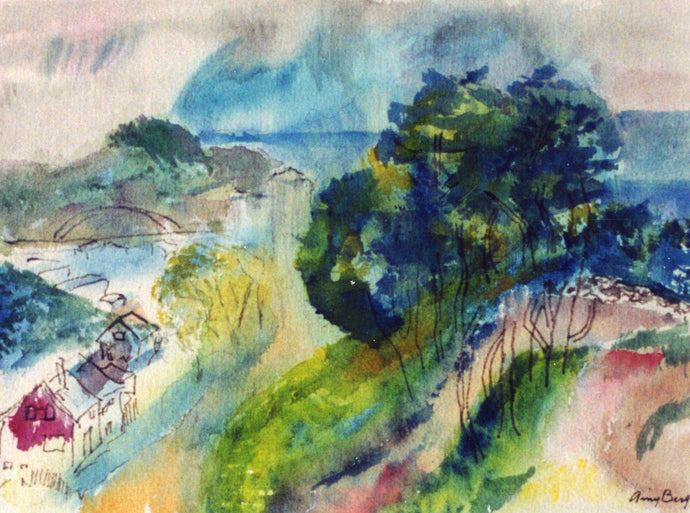 ©1991, Amy Berg, Aalesund, View from Aksla. Watercolour, 16 x 18 1/2 in. (41 x 47 cm).